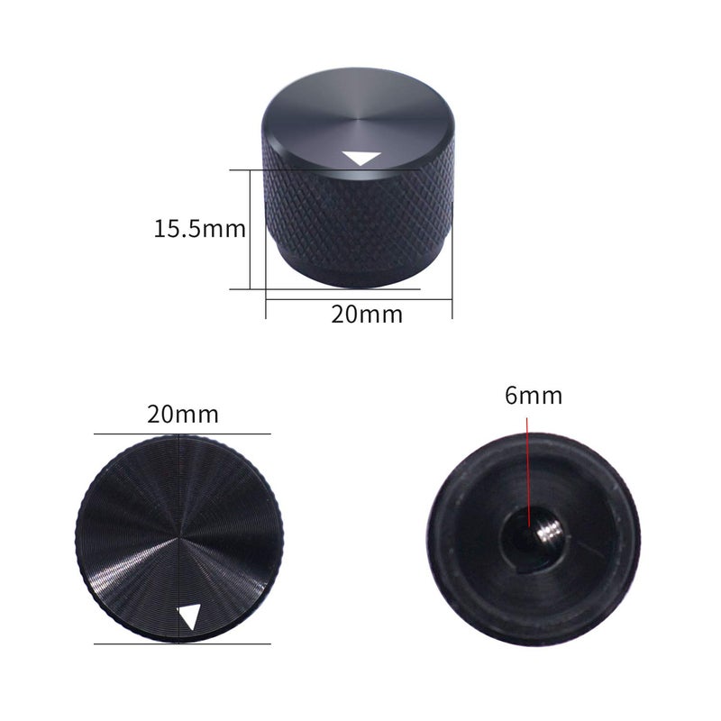 Taiss 2pcs Black Aluminum Rotary Electronic Control Potentiometer Knob For 6 mm Diameter Shaft, Volume Control, Audio, Guitar, Switch, 20mm x 15.5mm - Image 3